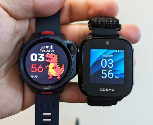 Side by side feature comparison of the best kids smartwatch features for myFirst Fone R2 vs Cosmo JrTrack 3