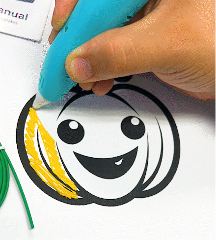 An animated GIF showing a kid 3D printing a pumpkin