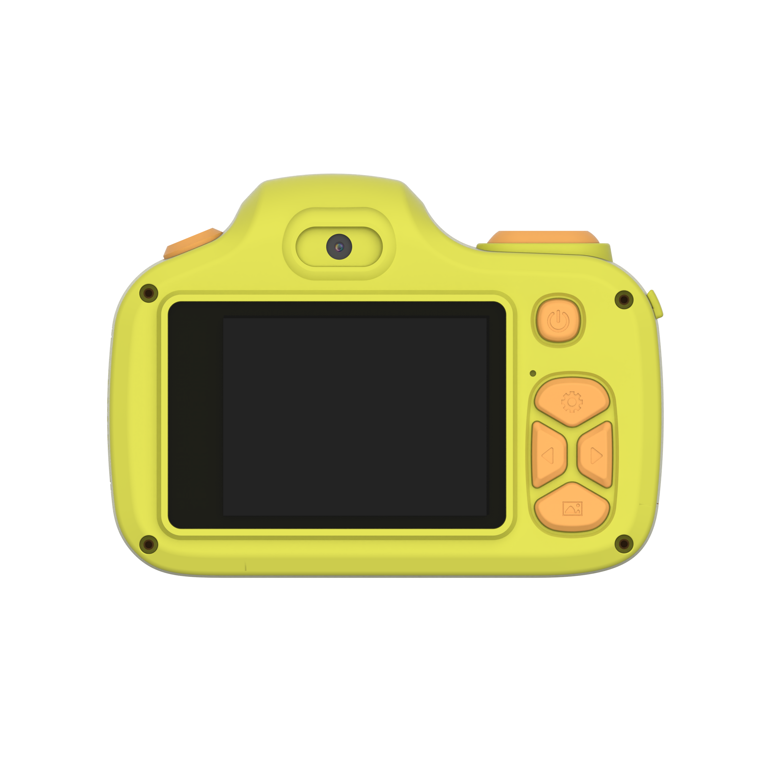 yellow and orange camera for kids back with buttons