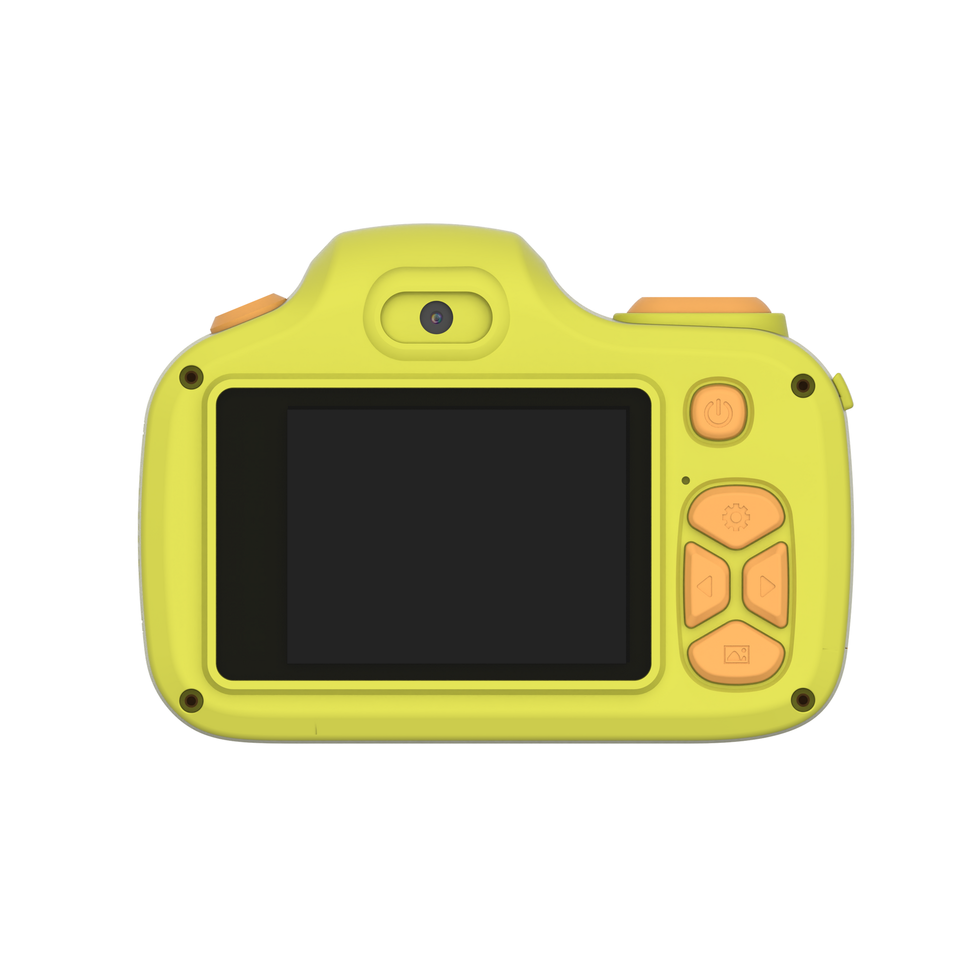 yellow and orange camera for kids back with buttons
