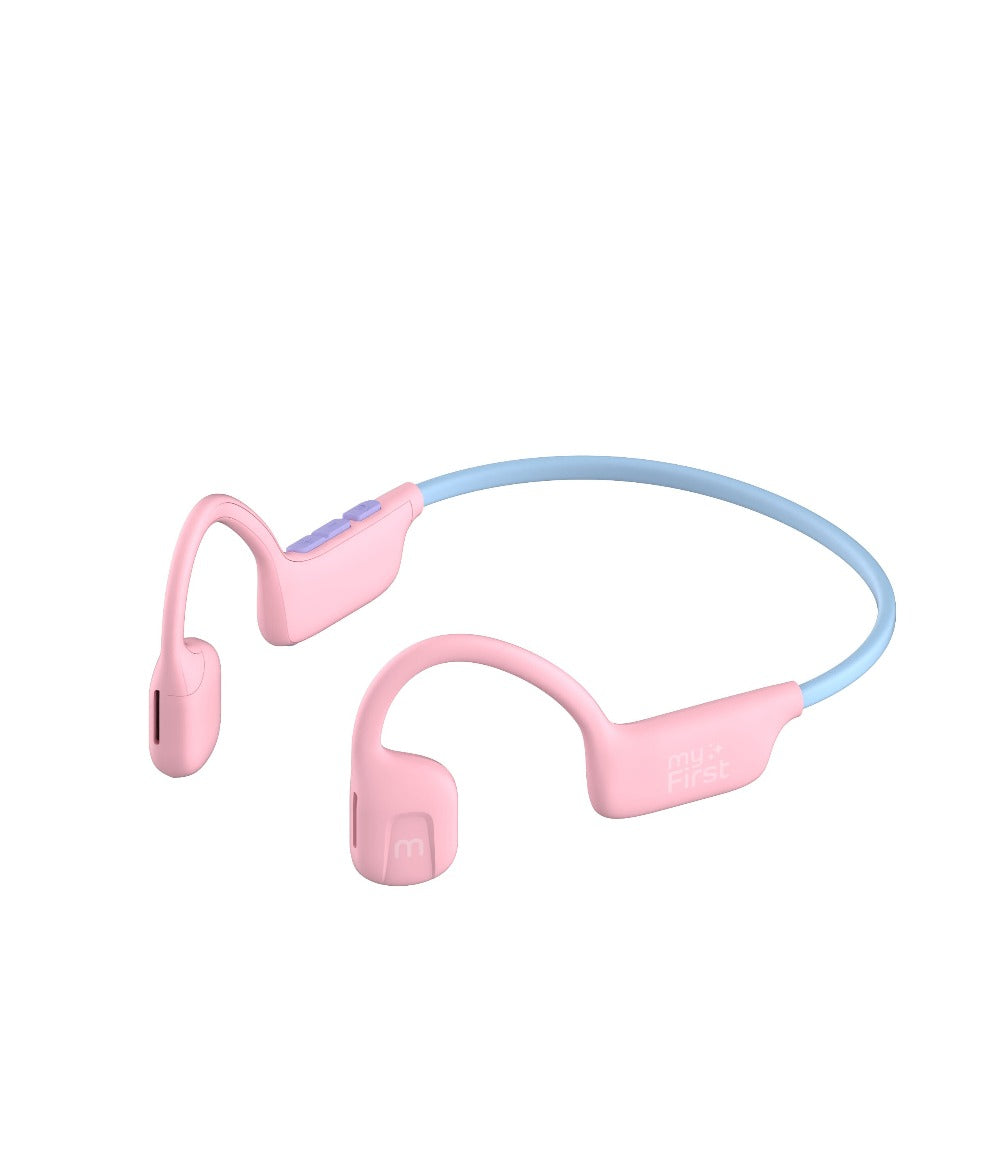 pink and blue open ear headphones for kids