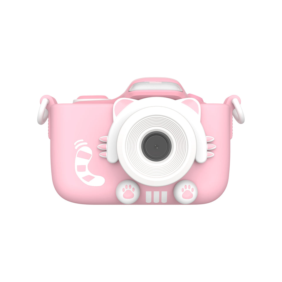 pink digital camera for kids with cat protective case