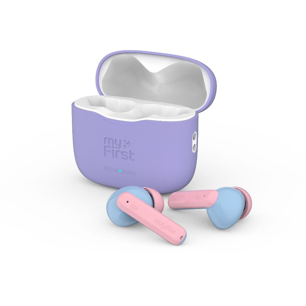 pink and  purple earbuds for kids carebuds myfirst