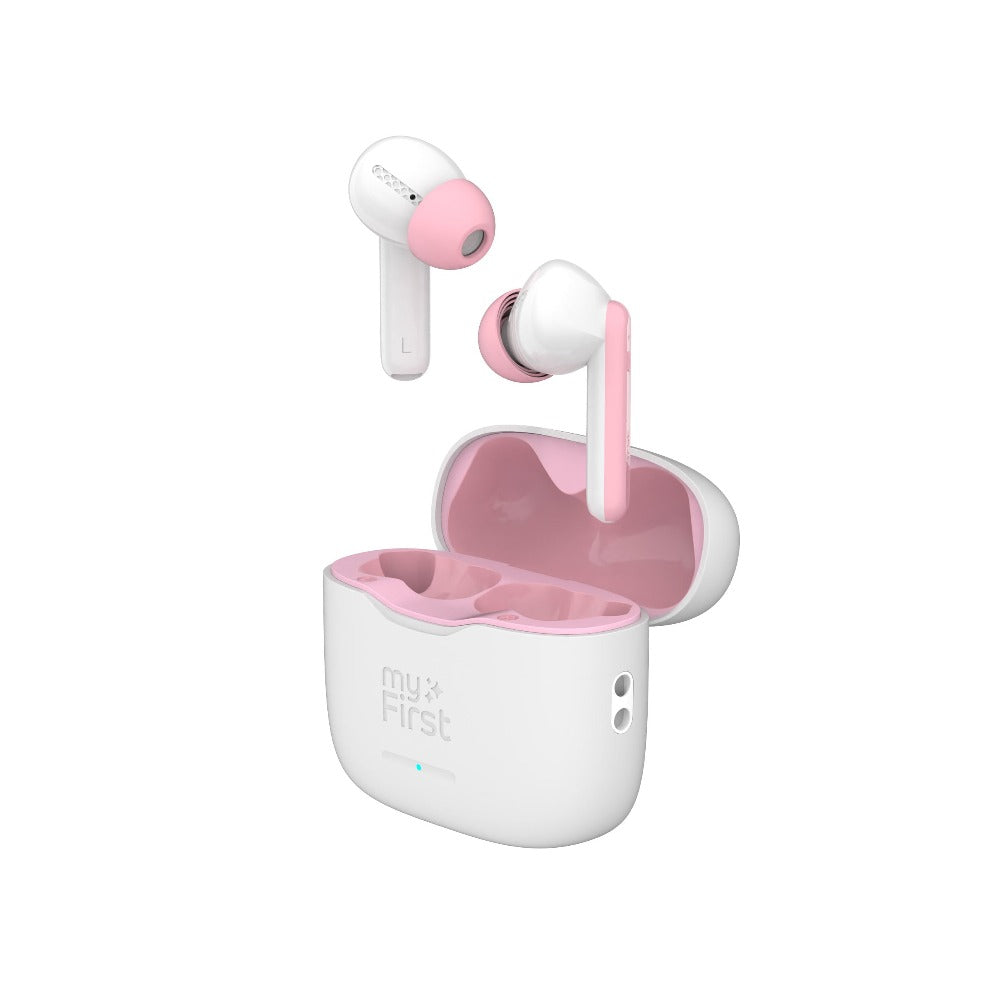 white and pink earbuds for kids myfirst carebuds